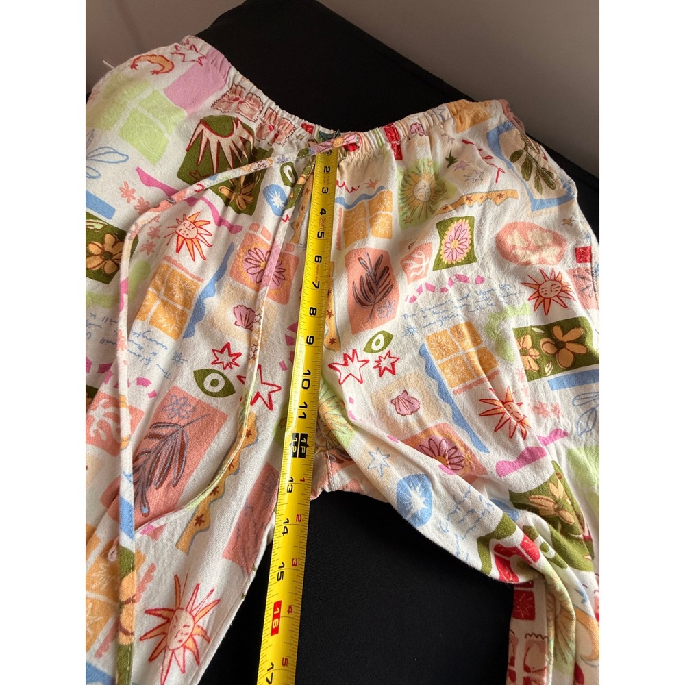 Cali 1850 Novelty Print Wide Leg Pants Rayon Linen Blend XL Multicolor Boho - Picture 7 of 10